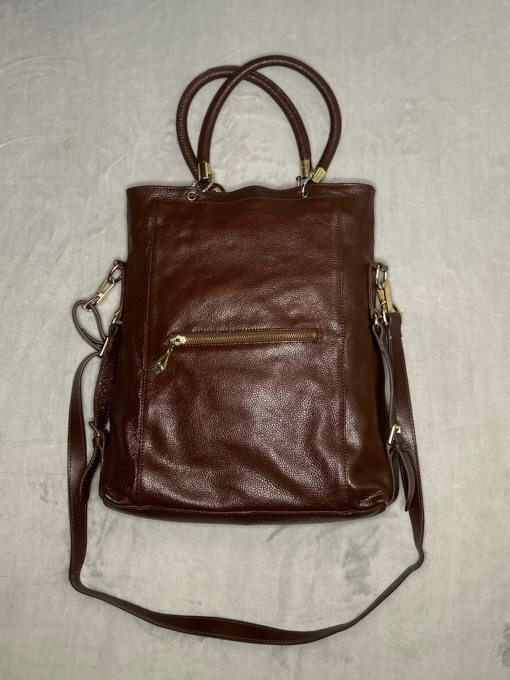 Erica Anenberg Leather Handbag Crossbody Satchel Womens Large Brown Pebbled
